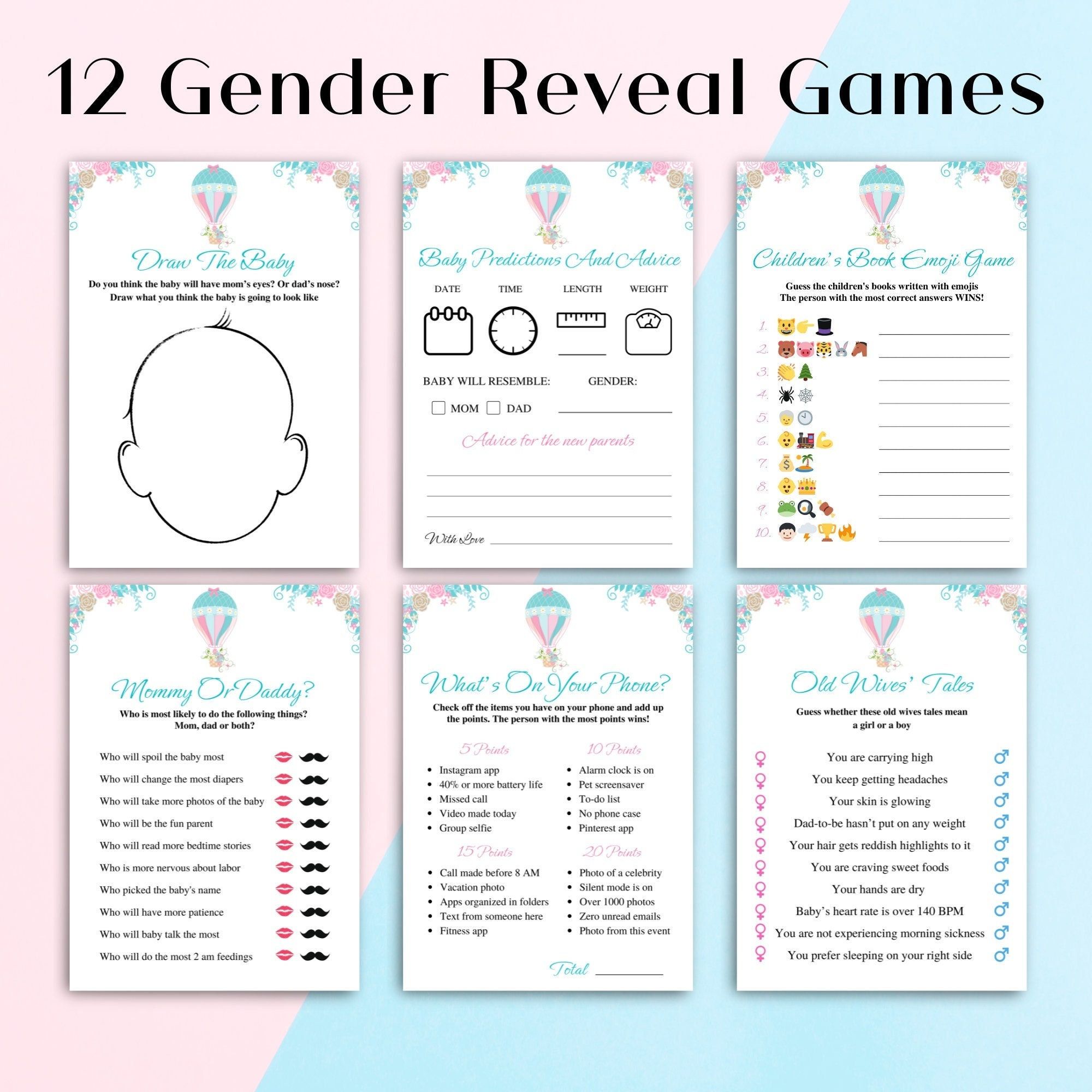 12 Printable Gender Reveal Games Pink And Blue Baby Gender Reveal Party