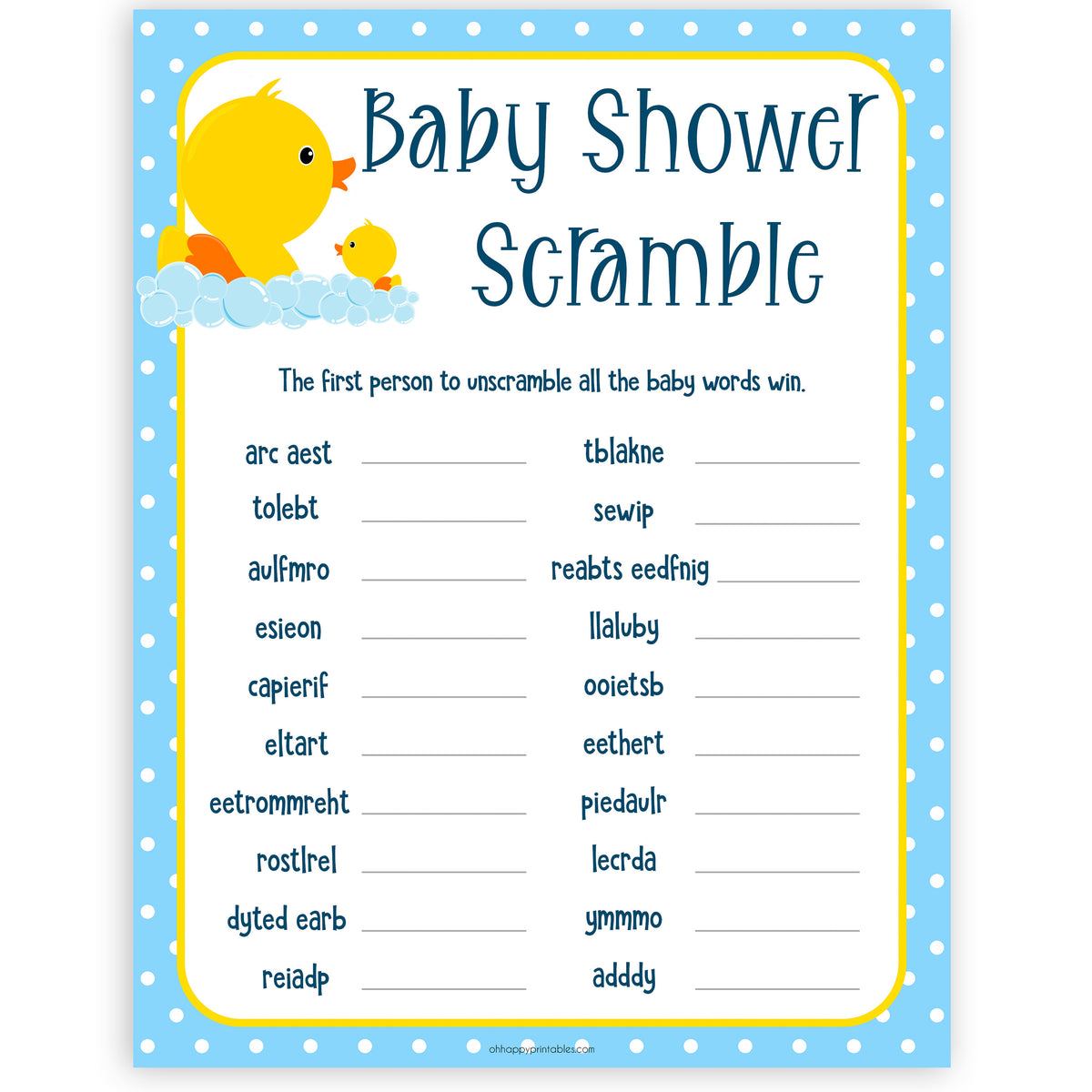 Baby Shower Word Scramble Gender Reveal Printable Baby Games